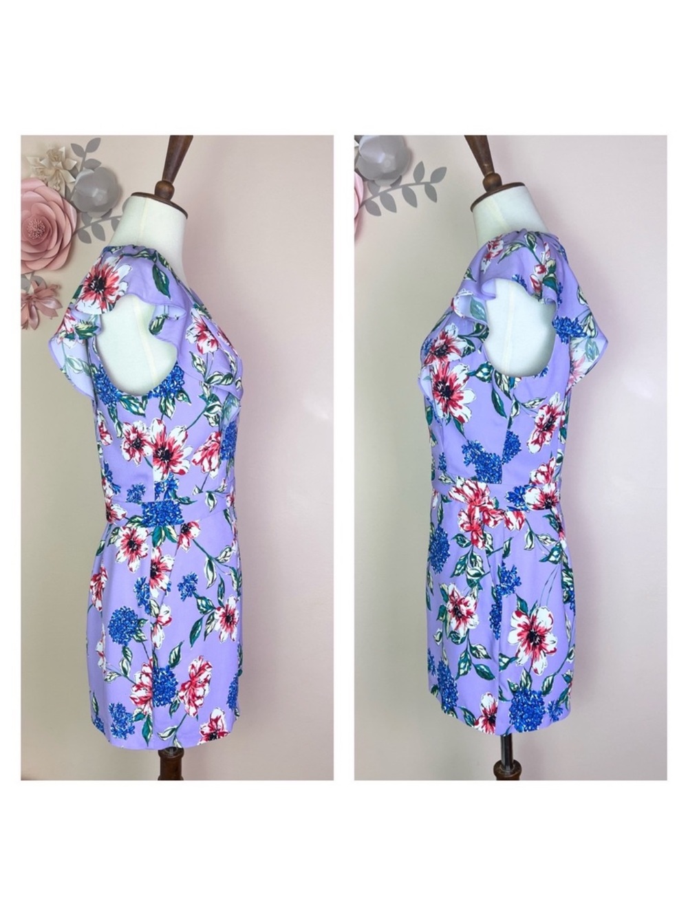 New! Parker Ana Floral Romper Purple Blue Red Flutter Sleeve V-Neck - Picture 6 of 8